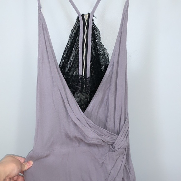 Dusty Lavender & Black Lace Front Twist Asymmetric Dress - Picture 3 of 10